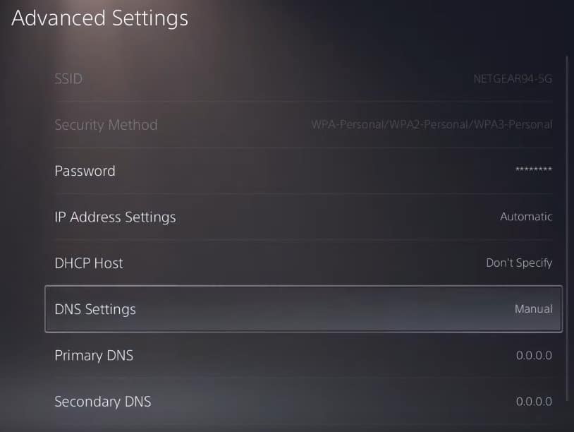 Change DNS on PS5