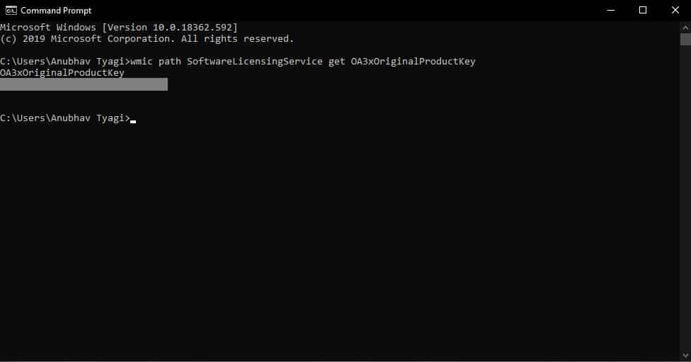 Command Prompt Windows 10 Product Key