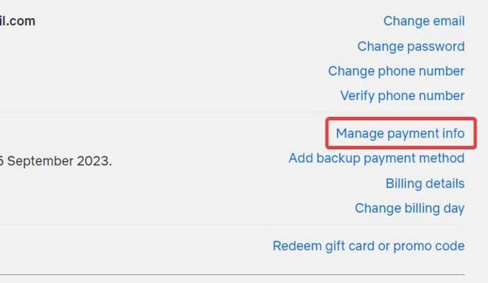 Manage payment info on Netflix