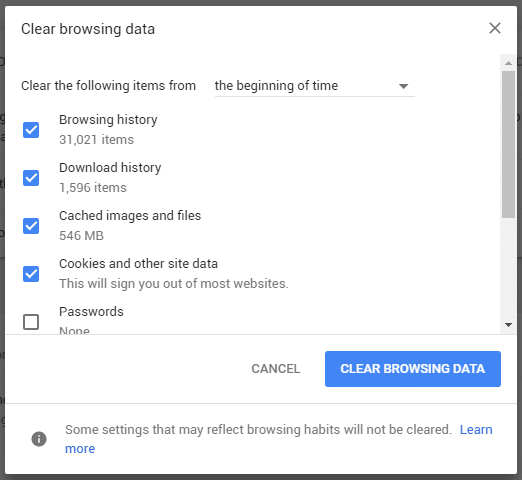 clear browsing data